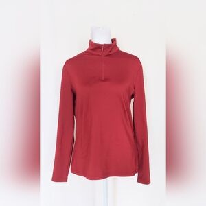 HKM Womens Size Medium Long Sleeve 1/4 Zip Functional Shirt Burgandy Red
